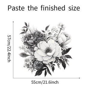 Sticker mural fleuri gris avec dimensions finales de 55 cm de large et 57 cm de haut