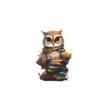Cute cartoon owl reading on book stack, self-adhesive wall sticker for kids rooms