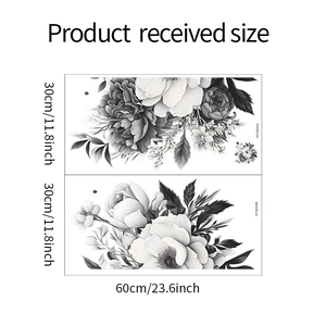 Détail de stickers muraux floraux montrant les dimensions 30x60cm et motifs de fleurs