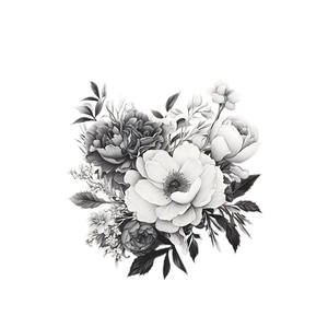 Sticker mural floral artistique gris et blanc pour décoration de chambre et d'entrée