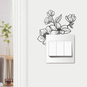 Sketch floral wall sticker for light switch decoration in minimalist black line style