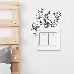 Minimalist black floral wall sticker decor above light switch for bedroom home interior