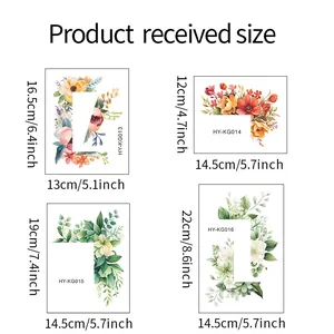 Tableau des tailles détaillé pour stickers muraux fleurs avec dimensions en cm et pouces