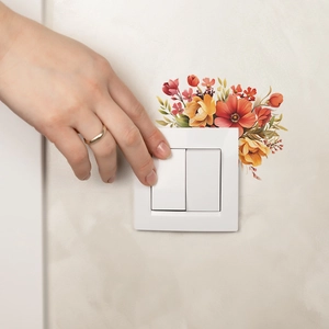 Sticker mural pour interrupteur avec décorations de fleurs colorées et feuilles
