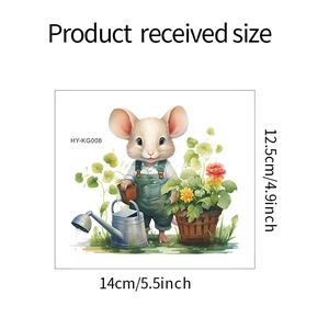 Cartoon mouse watering flowers wall sticker specifications and size 14cm x 12.5cm