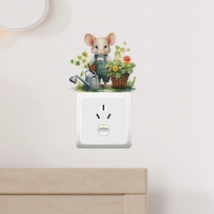 Cartoon mouse watering flowers wall sticker for kids room switch decoration
