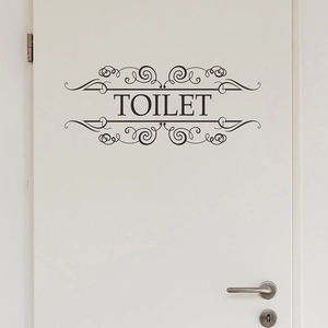 Elegant black TOILET door sticker with vintage floral patterns for bathroom home decor