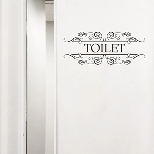 European vintage style black vinyl TOILET door sticker with decorative scroll accents