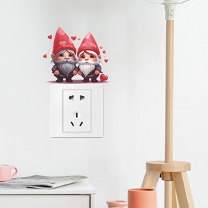 Cartoon Gnome Heart Wall Sticker Valentine's Day Switch Decor PVC Decal For Kids Room Bedroom Home Aesthetic Ornament