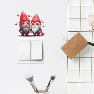 Cartoon Valentine gnome wall sticker for light switch decor with red heart gnome pattern