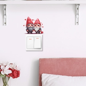 Cartoon Valentine gnomes wall decal with red hearts above light switch decoration