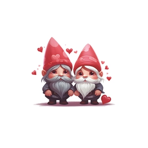 Cute Valentine Gnome couple wall stickers with red heart hats for bedroom home decor