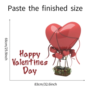Dimensions détaillées montrant la taille 83x66cm pour le sticker mural cœur Valentin