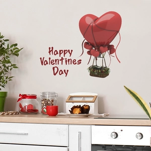 Sticker mural de Saint-Valentin avec montgolfière cœur rouge et message joyeux