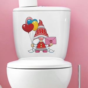 Cartoon gnome wall sticker with heart balloons for home and bathroom decoration
