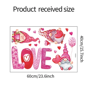 Detail view of Valentine's Gnomes wall sticker with LOVE lettering and 60x40cm dimensions