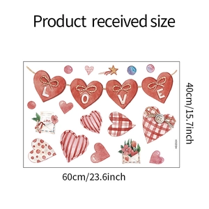 Detailed view of watercolor heart wall stickers with LOVE letters and floral elements