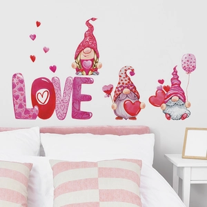 Valentine's Day Gnome Wall Stickers LOVE Heart Pattern PVC Removable Self Adhesive Decal For Bedroom Entrance Home Decor