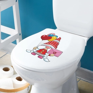 Valentine's Day gnome heart balloons wall sticker on white toilet lid for bathroom decor
