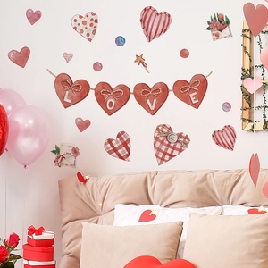 Valentine Day Heart Wall Stickers Watercolor LOVE Letter PVC Decals For Bedroom Living Room Romantic Home Decor