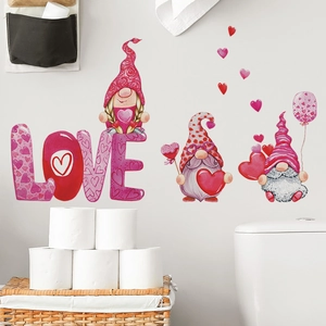Valentine Gnomes and LOVE balloons wall decals for cozy home and bedroom wall decoration