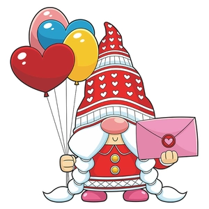Valentine's Day cartoon gnome wall sticker with heart balloons and festive letter decor