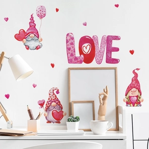 Valentine's Day Gnome Wall Decals with Love Letters and Heart Stickers for Home Decor