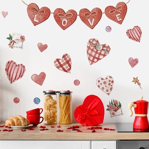 Valentine watercolor heart wall stickers set with LOVE banner for home wall decor