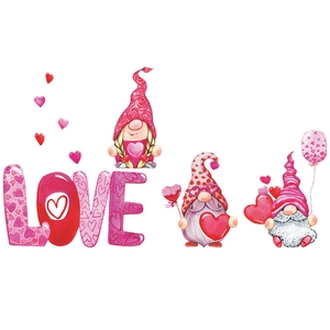 Valentine's Day gnome stickers with pink LOVE letters for romantic home wall decoration