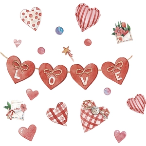 Watercolor Valentine's Day heart decorations and LOVE letter ornaments for home wall decor