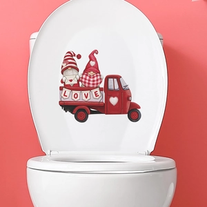 Valentine's Day Gnomes Red Truck Heart Toilet Sticker Waterproof PVC Wall Decal For Bathroom Home Decor Removable Sticker