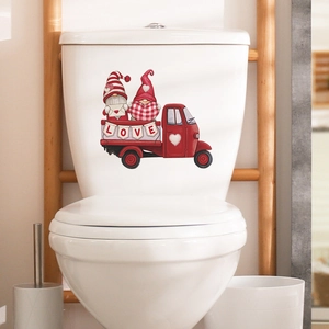 Valentine Gnomes in red truck wall decal stickers for home and bathroom decor