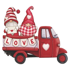 Valentine's Day gnomes in red truck wall decal for home romantic holiday decoration