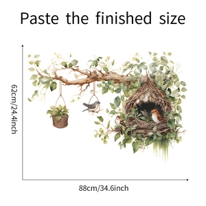 Detail showing cartoon birds and tree branch wall sticker with 88x62cm dimensions