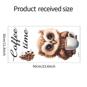Detailsicht des Wandaufklebers mit Cartoon-Eule, Kaffeetasse und Coffee Time Schrift