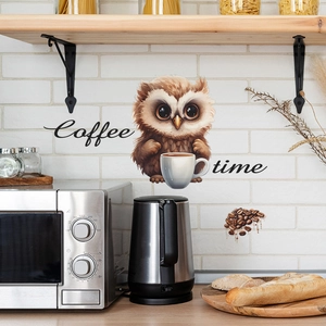 Cartoon Eule mit Kaffeetasse Wandsticker für Küche und Café Wanddekoration