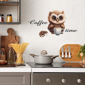 Selbstklebende Eulen- und Kaffee-Wandsticker für die Küchendekoration