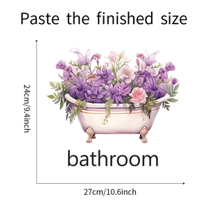 Floral bathtub wall sticker detail showing finished dimensions 27cm x 24cm for bathroom decor