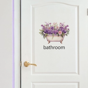 Floral bathtub wall sticker with bathroom text for home door decoration