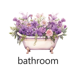 Floral bathtub wall sticker with purple roses and lilies for bathroom wall decoration