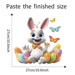 Detail of Easter bunny wall sticker with colorful eggs and butterflies 27x27cm size