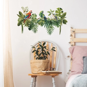 Stickers muraux tropicaux avec perroquets colorés et feuilles de palmier pour décoration