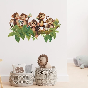Cartoon monkeys on tree branch wall decals for kids room and nursery home wall decoration