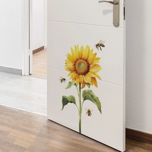 Adesivo murale con girasole colorato e api per decorazione di camera e porte
