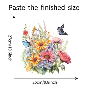 Detail view of floral wall sticker with sunflowers and butterflies measuring 27x25cm