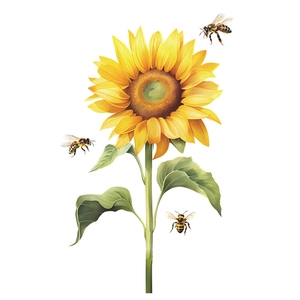 Adesivo murale con girasole e api per decorazioni casa con petali giallo acceso