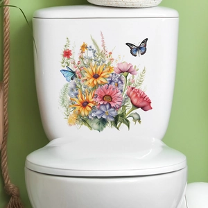 Colorful floral and butterfly self-adhesive wall stickers for bathroom and bedroom decor