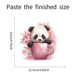 Pegatina de pared panda en taza rosa con flores de cerezo y marcas de talla 12cm