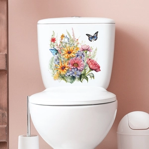Romantic Floral Butterfly Toilet Sticker Waterproof PVC Decal For Bathroom Lid Decor Floral Wall Art Removable Self Adhesive