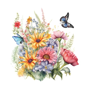 Romantic watercolor floral and butterfly wall stickers for kids bedroom home decor